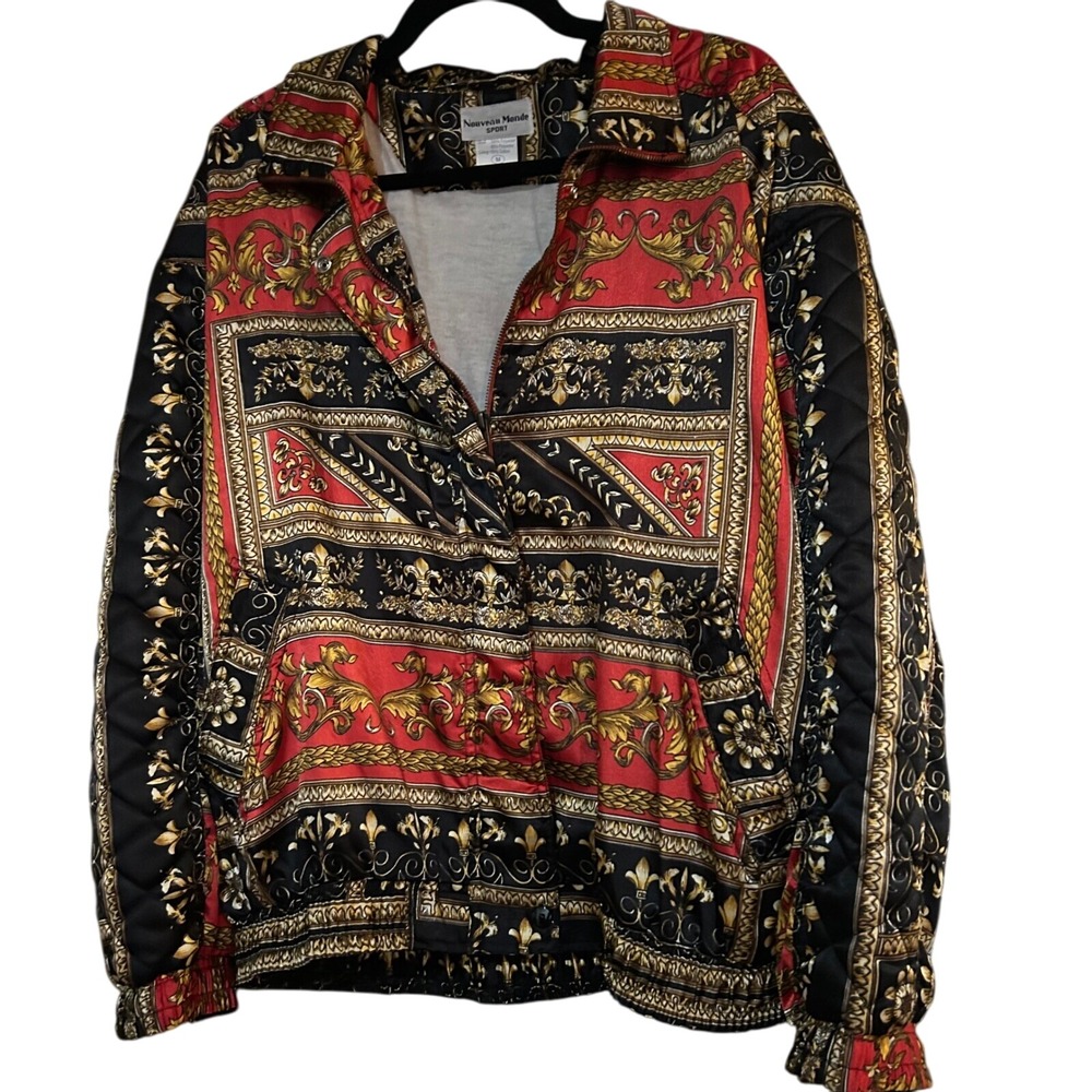 Nouveau‎ Monde Sport Jacket Red Black Gold Baroque Print Full Zip Medium